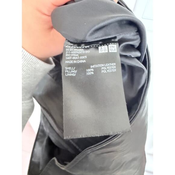 Uniqlo Zip Faux Leather Black Moto Biker Grunge Edgy Biker Classic Jacket-S - Picture 5 of 5